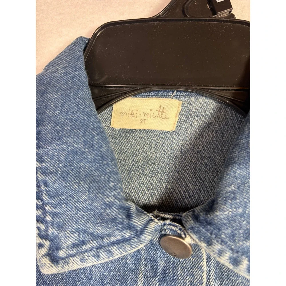 Miki Miette Denim Jacket Kids 3T Blue Excellent Patch Butterfly Rainbow Gem